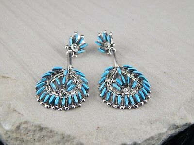 Zuni Sterling Silver & Turquoise Earrings - Evangeline Wyaco - High Lonesome Trading