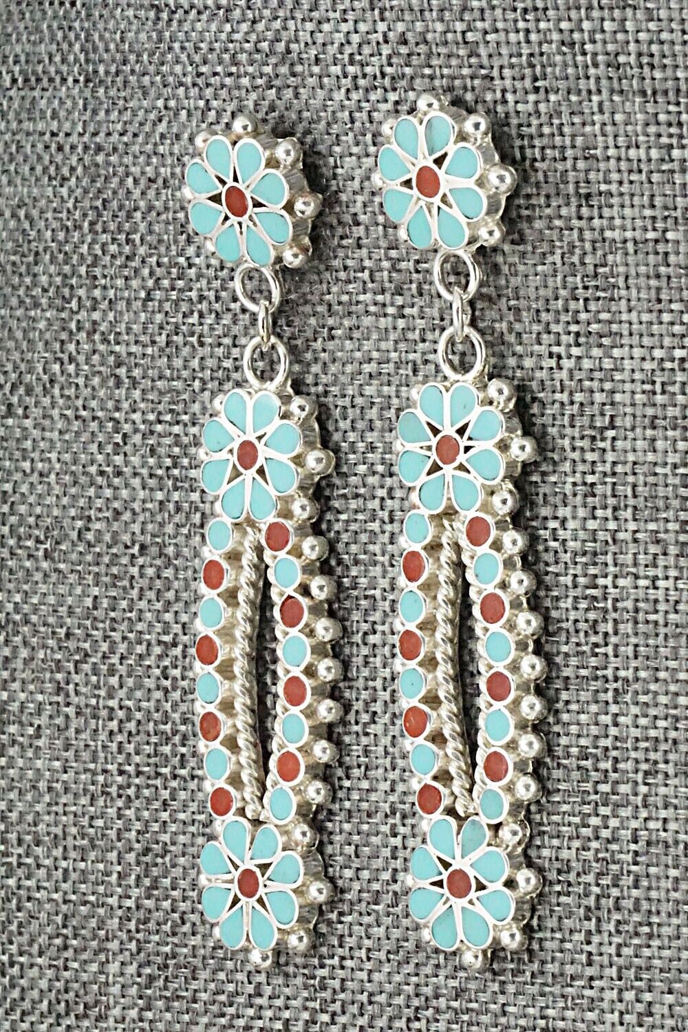 Turquoise, Coral & Sterling Silver Earrings - Michelle Peina