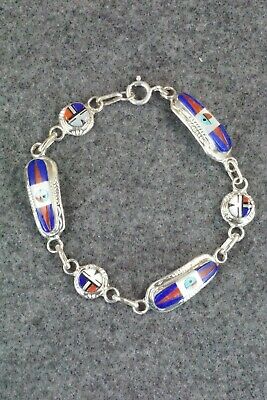Lapis, Coral & Sterling Silver Link Bracelet - Patty Edaakie