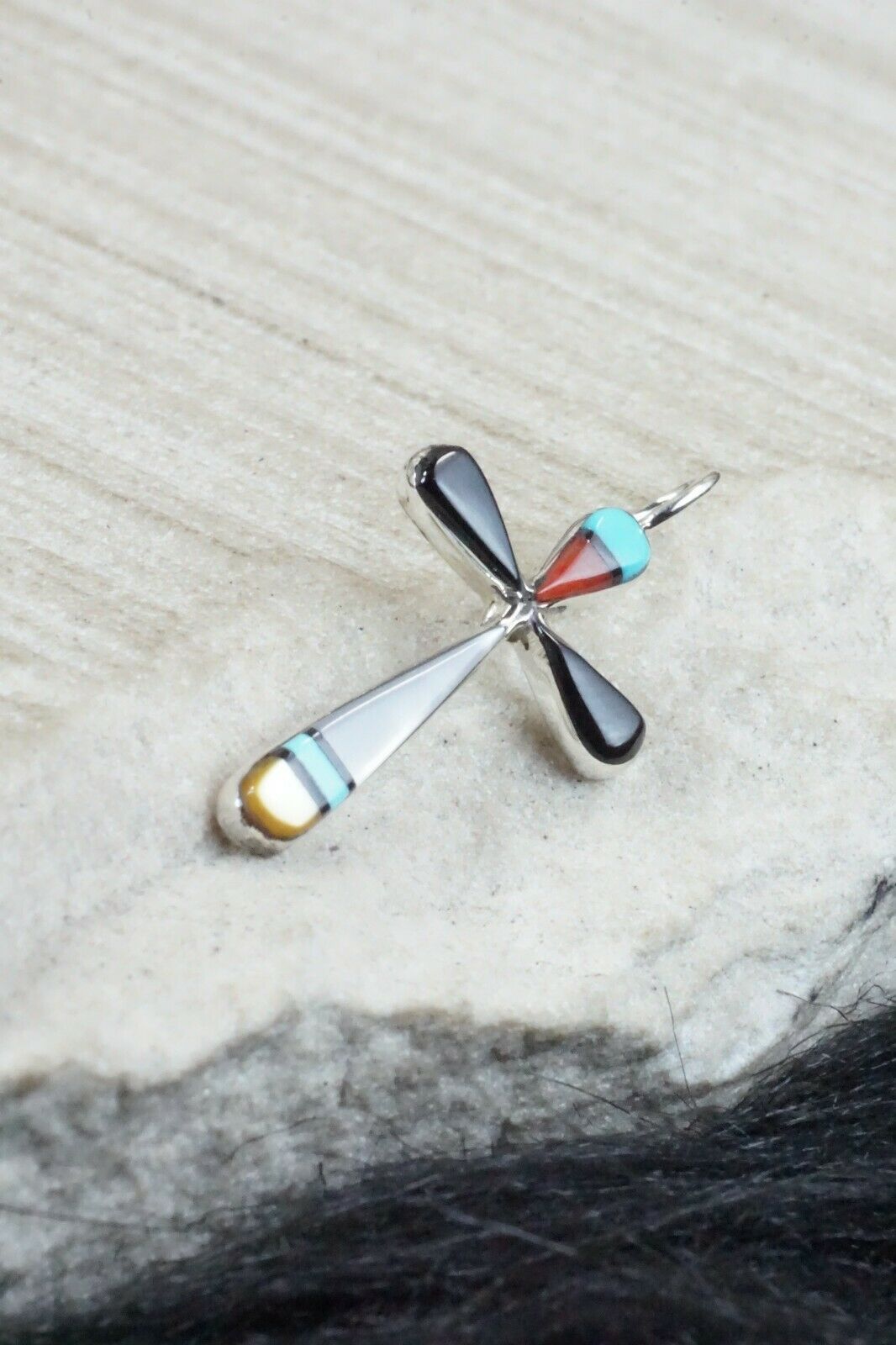 Multi Stone & Sterling Silver Cross Pendant - Lynette Bowannie