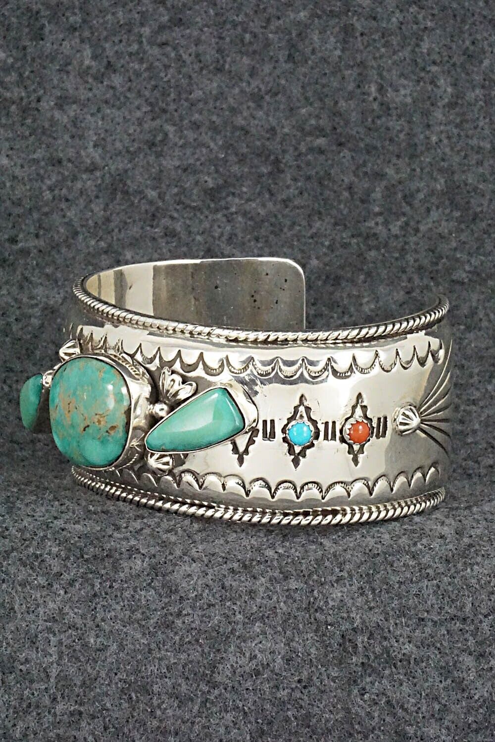 Turquoise, Coral & Sterling Silver Bracelet - Emerson Delgarito
