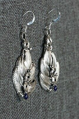 Navajo Lapis and Sterling Silver Earrings - Darrell Morgan - High Lonesome Trading