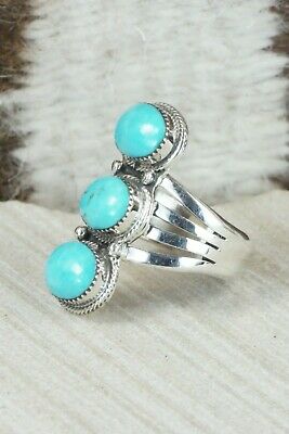 Turquoise & Sterling Silver Ring - Sheena Jack - Size 7.75