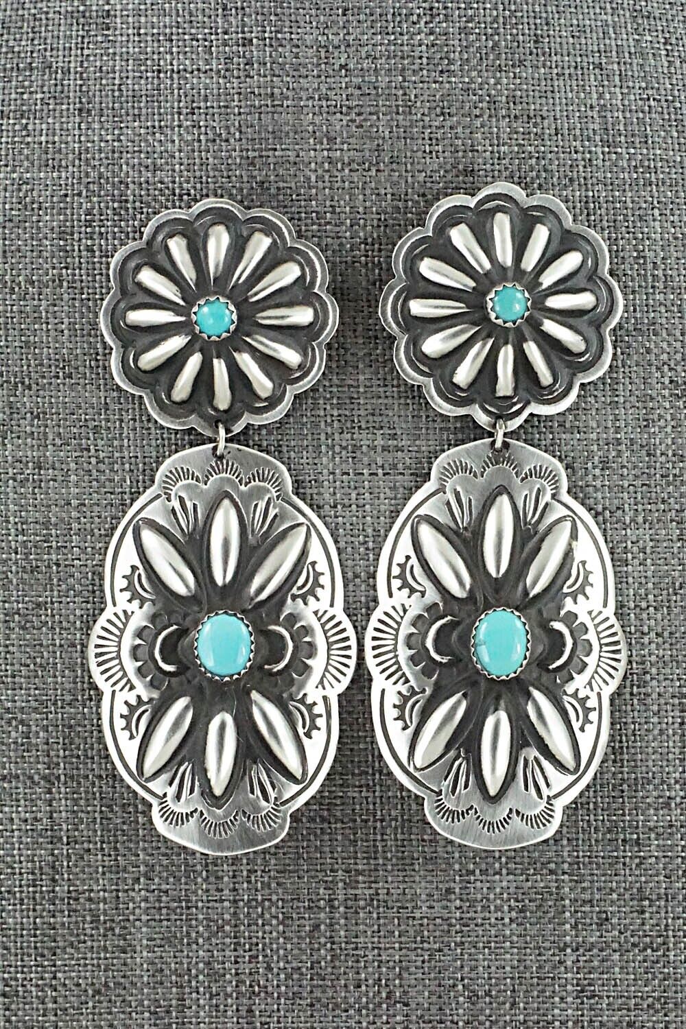 Turquoise & Sterling Silver Earrings - Leander Tahe