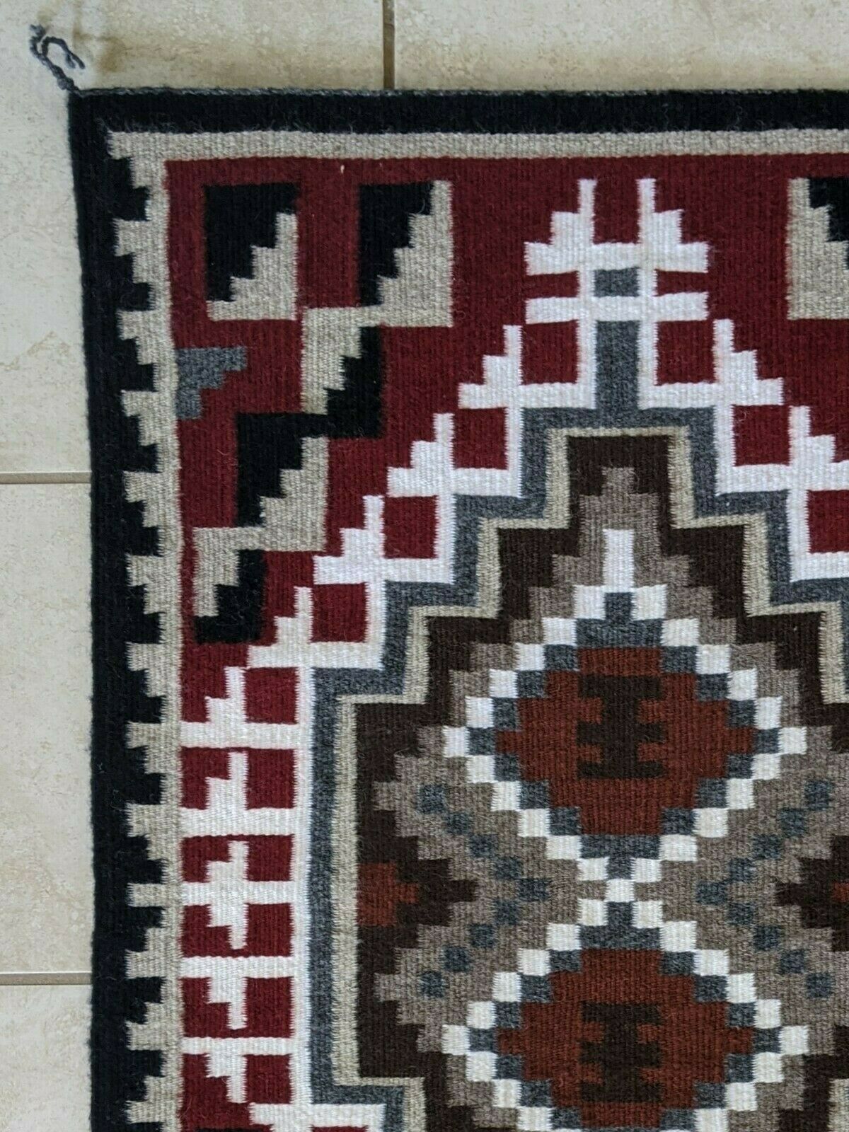 Navajo Handwoven Two Grey Hills Rug - 3ft x 2ft - Carmen Shone