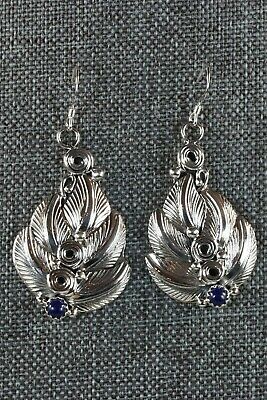 Navajo Lapis and Sterling Silver Earrings - Darrell Morgan - High Lonesome Trading