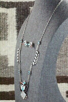 Multi Stone & Sterling Silver Inlay Necklace and Earrings Set - Leavus Ahiyite