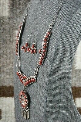 Navajo Coral & Sterling Silver Necklace and Earrings Set - Nelson Harry - High Lonesome Trading