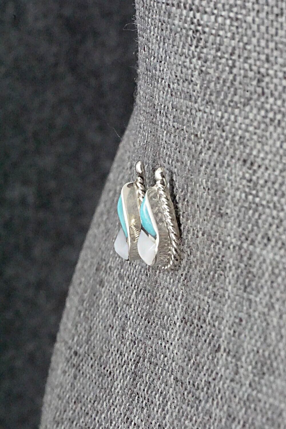 Turquoise, Mother of Pearl & Sterling Silver Earrings - Gloria Tucson