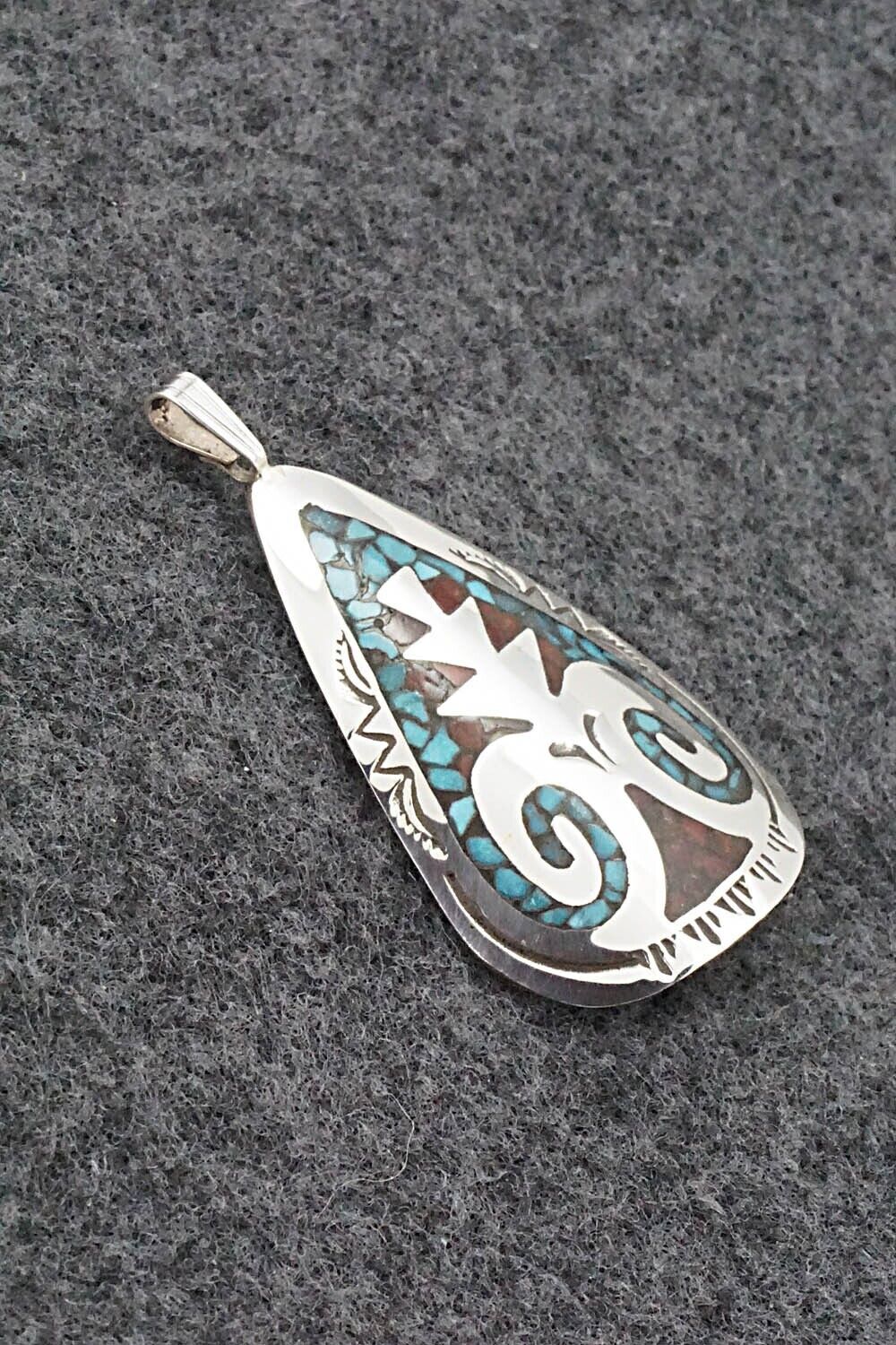 Turquoise, Coral and Sterling Silver Pendant - Jolene Yazzie