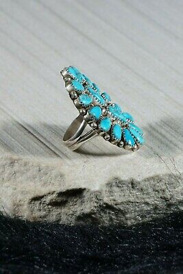 Navajo Turquoise and Sterling Silver Ring - Justina Wilson - Size 7.25 - High Lonesome Trading