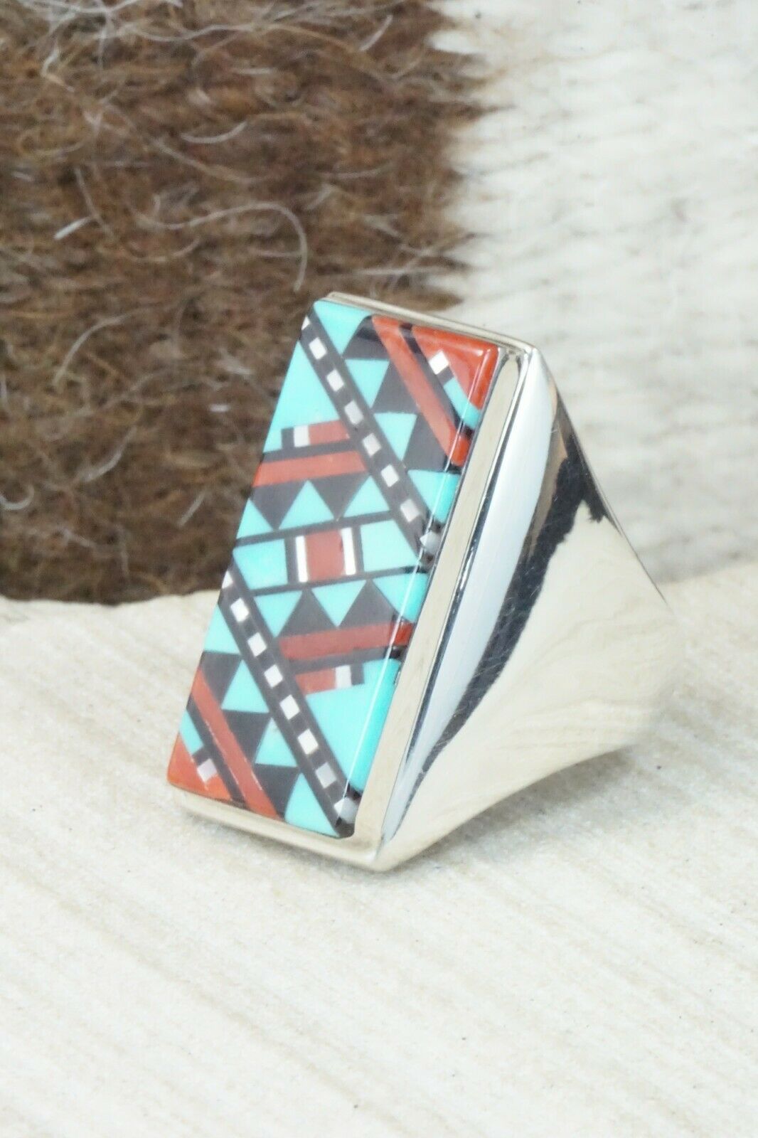 Multi Stone & Sterling Silver Ring - Herbert Kallestewa - Size 10.5