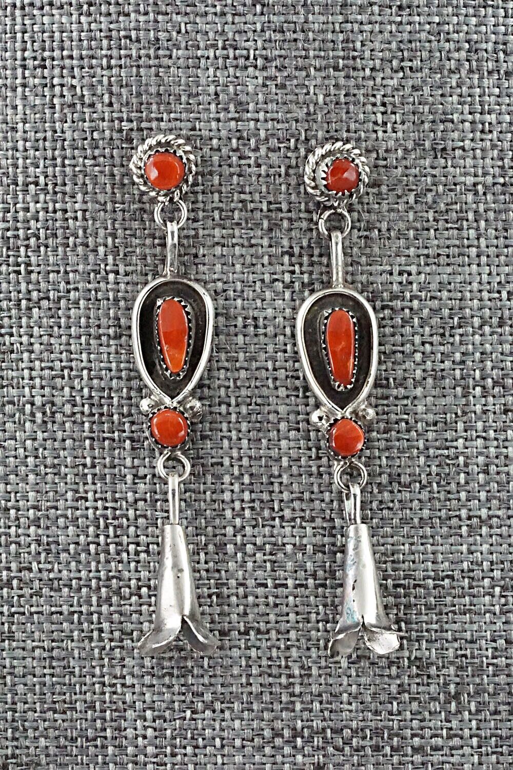 Coral & Sterling Silver Squash Blossom and Earrings - Vie Bobelu