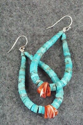 Turquoise, Spiny Oyster & Sterling Silver Earrings - Lupe Lovato