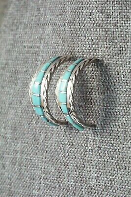 Turquoise & Sterling Silver Hoop Earrings - Malcom Chavez