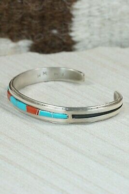 Navajo Turquoise, Coral & Sterling Silver Bracelet - Wilbert Muskett Jr.