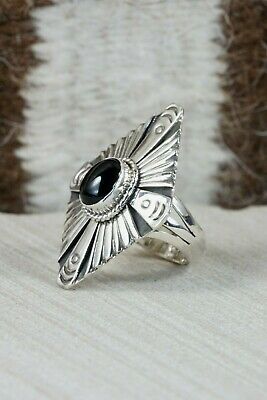 Navajo Onyx & Sterling Silver Ring - Henry Attakai - Size 8