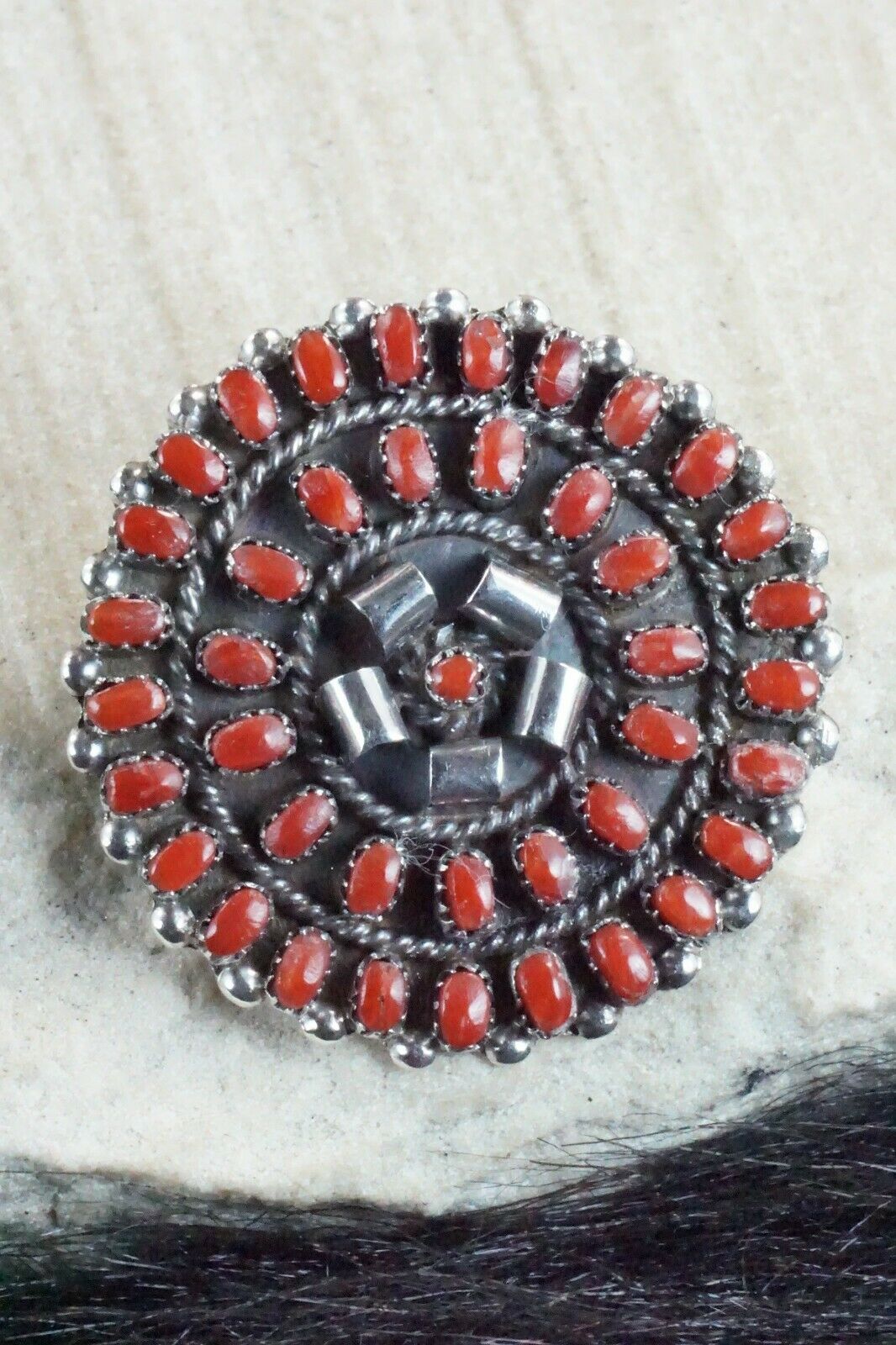 Coral & Sterling Silver Pendant / Pin - Lorencita Walela - High Lonesome Trading
