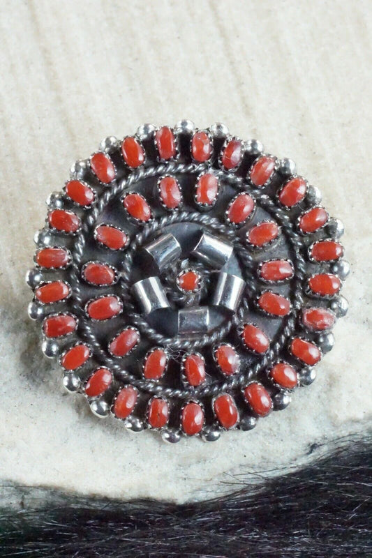 Coral & Sterling Silver Pendant / Pin - Lorencita Walela - High Lonesome Trading