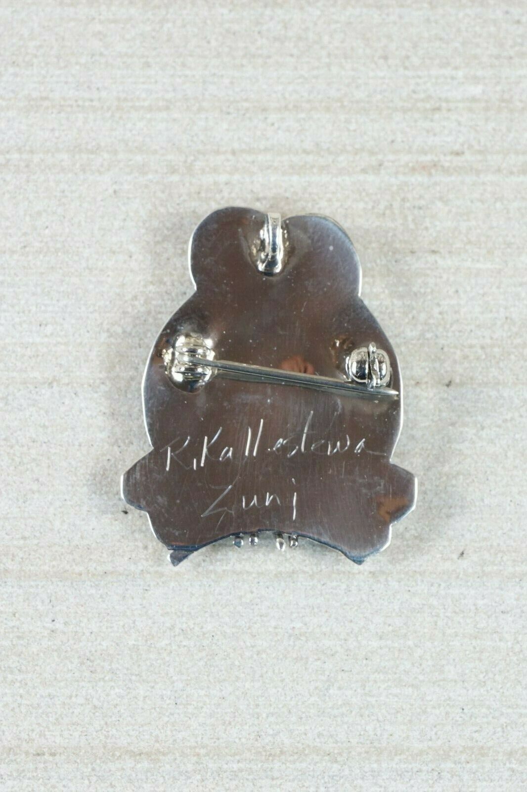 Zuni Owl Mother of Pearl and Sterling Silver Pendant/ Pin - Reginda Kallestewa - High Lonesome Trading