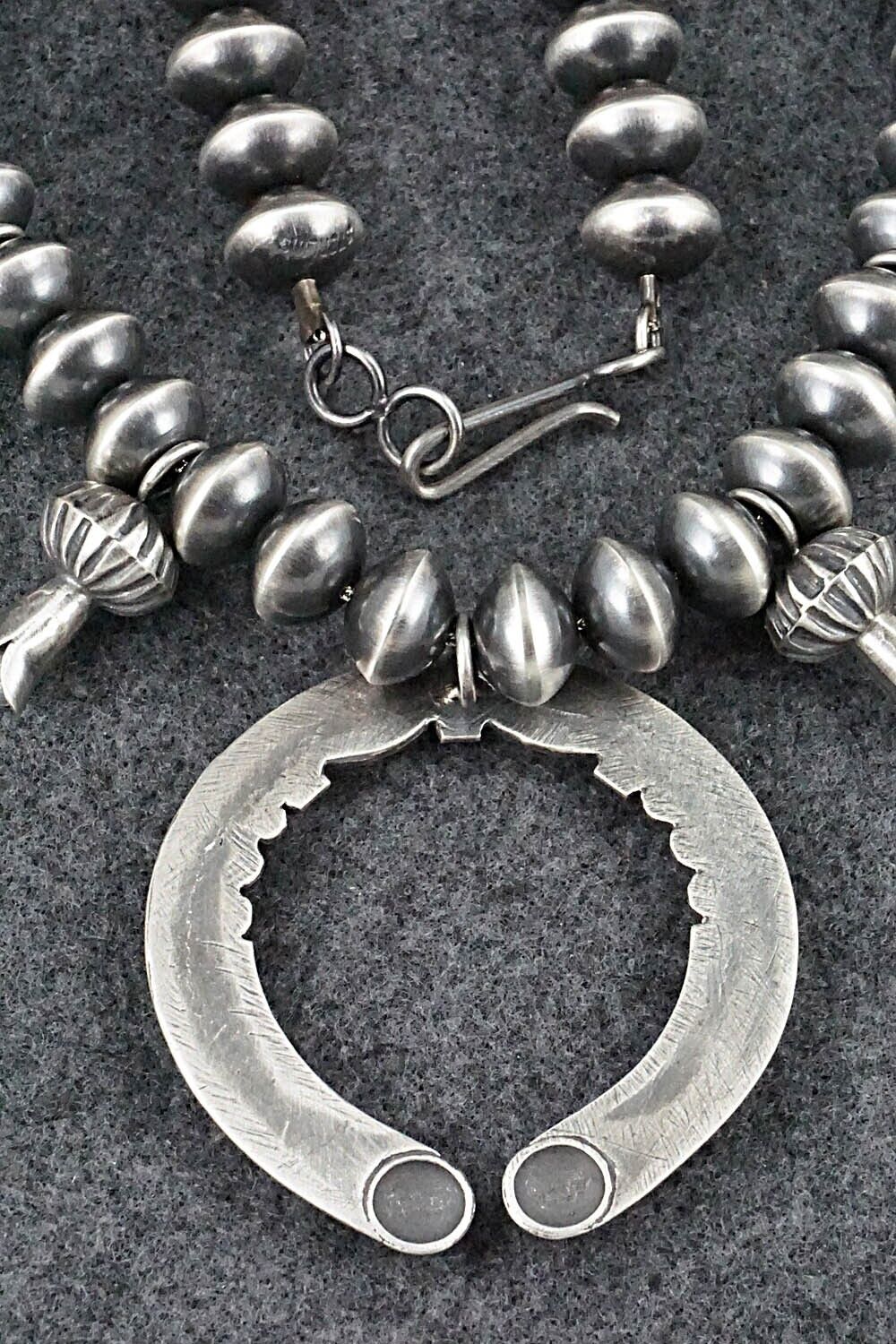 Sterling Silver Navajo Pearl Squash Blossom Necklace - Presley Haley