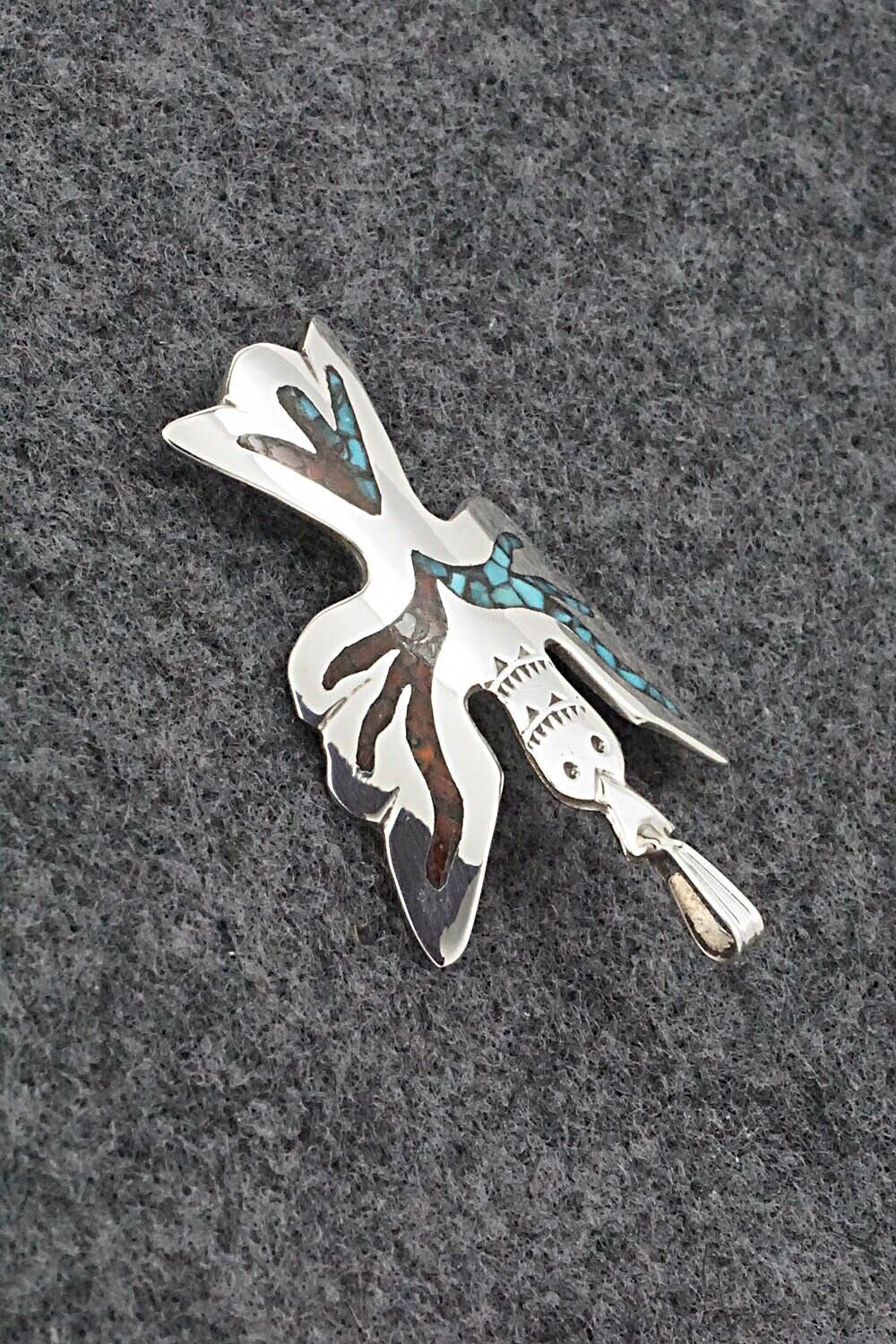 Turquoise, Coral and Sterling Silver Pendant - Jolene Yazzie