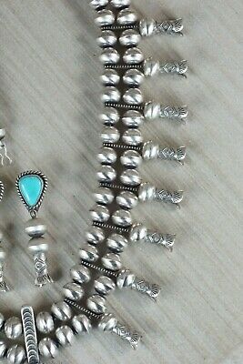 Turquoise & Sterling Silver Squash Blossom & Earrings - Chris Hale