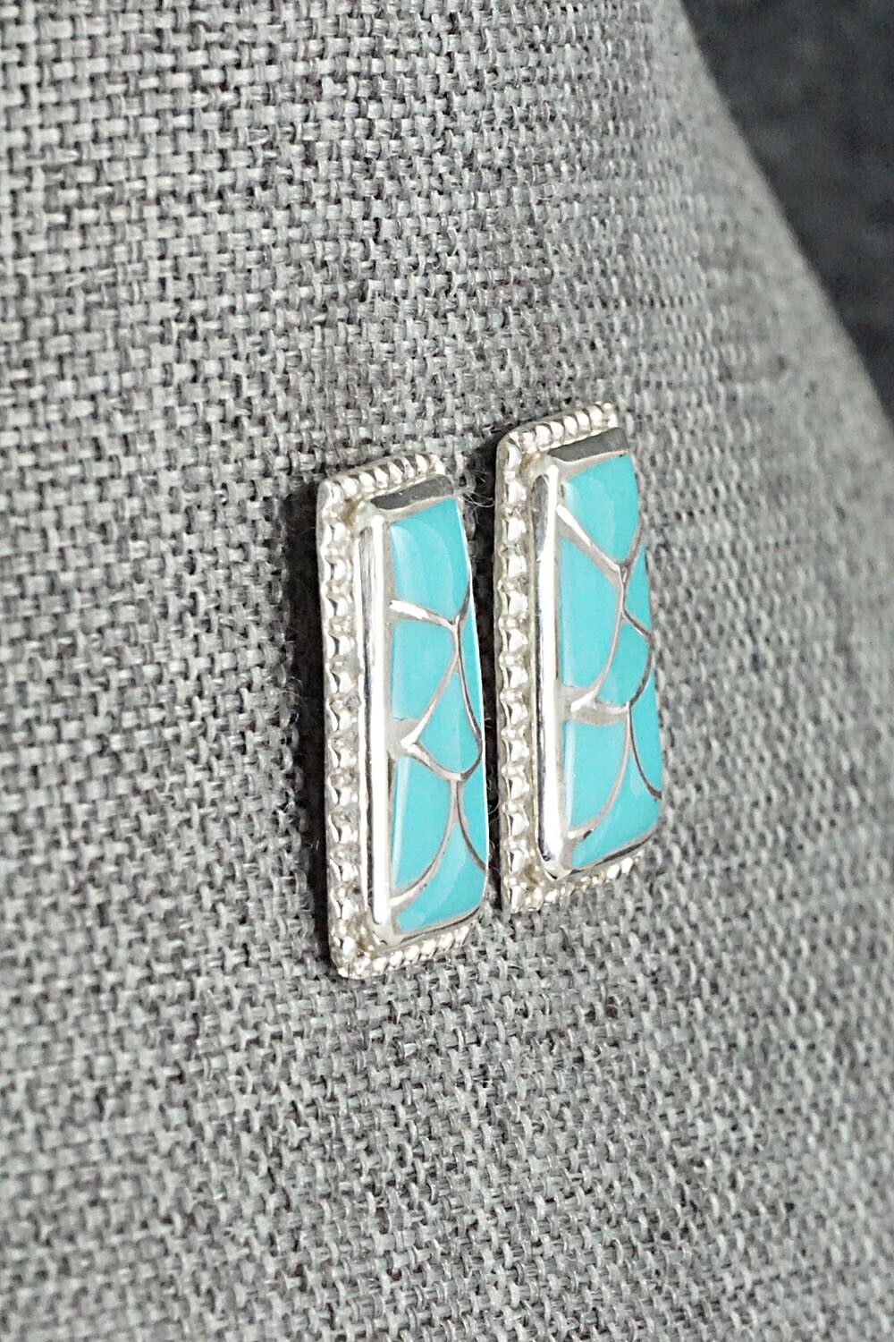 Turquoise & Sterling Silver Inlay Earrings - Karlena Seontewa