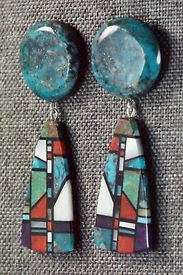 Multi Stone Inlay & Sterling Silver Earrings - Chris T. Nieto - Santo Domingo