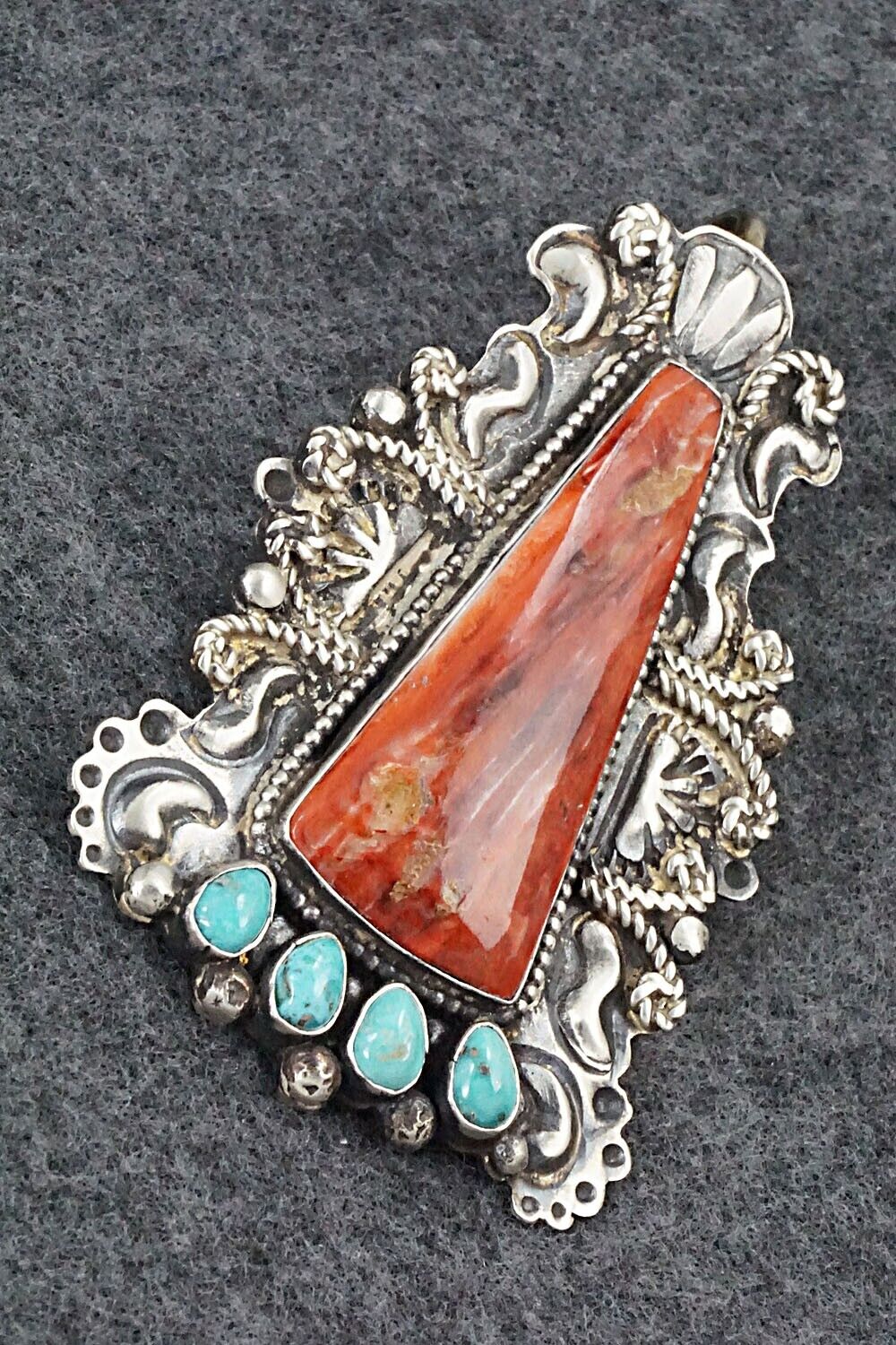 Spiny Oyster, Turquoise & Sterling Silver Pendant - Shawn Cayatineto