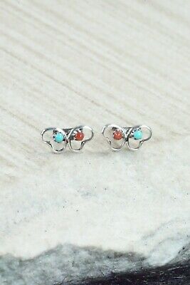 Turquoise, Coral & Sterling Silver Earrings - Dorothy Natachu