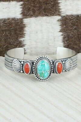 Turquoise, Coral & Sterling Silver Bracelet - Michael Calladitto