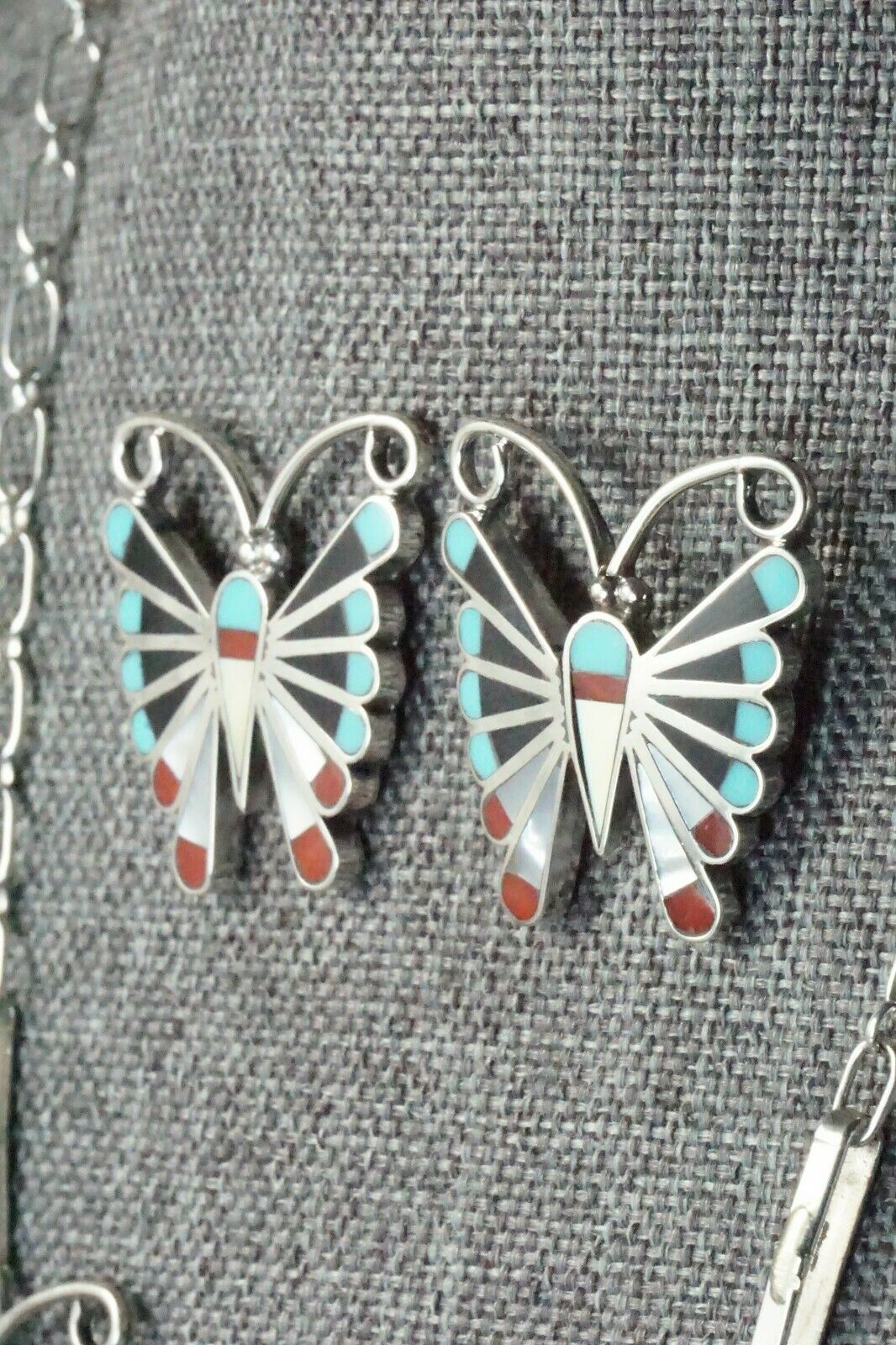 Turquoise, Mother of Pearl & Sterling Silver Inlay Jewelry Set - Adrian Wallace