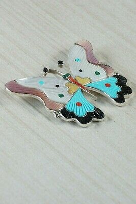 Zuni Inlay Butterfly and Sterling Silver Pendant/ Pin - Tamara Pinto - High Lonesome Trading