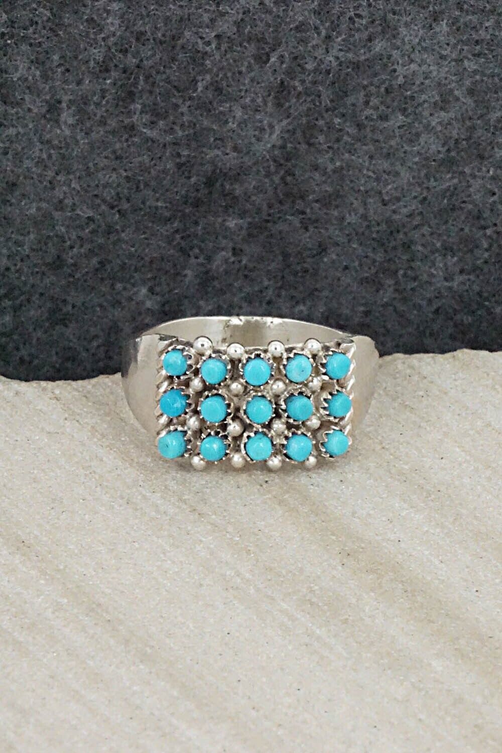 Turquoise & Sterling Silver Ring - April Haloo - Size 9