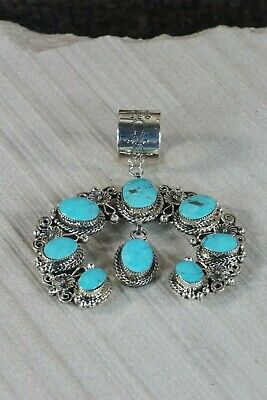 Navajo Turquoise and Sterling Silver Naja Pendant - Sarah Yazzie - High Lonesome Trading