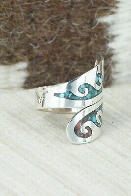 Turquoise, Coral & Sterling Silver Ring - Jolene Jazzie - Size 7
