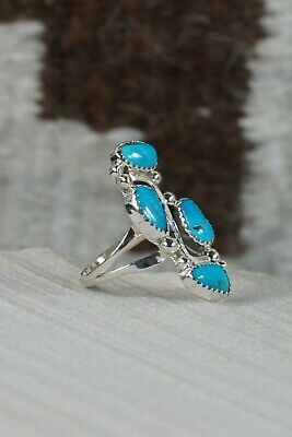 Navajo 4 Stone Turquoise and Sterling Silver Ring - Roberta Begay - Size 9.5 - High Lonesome Trading