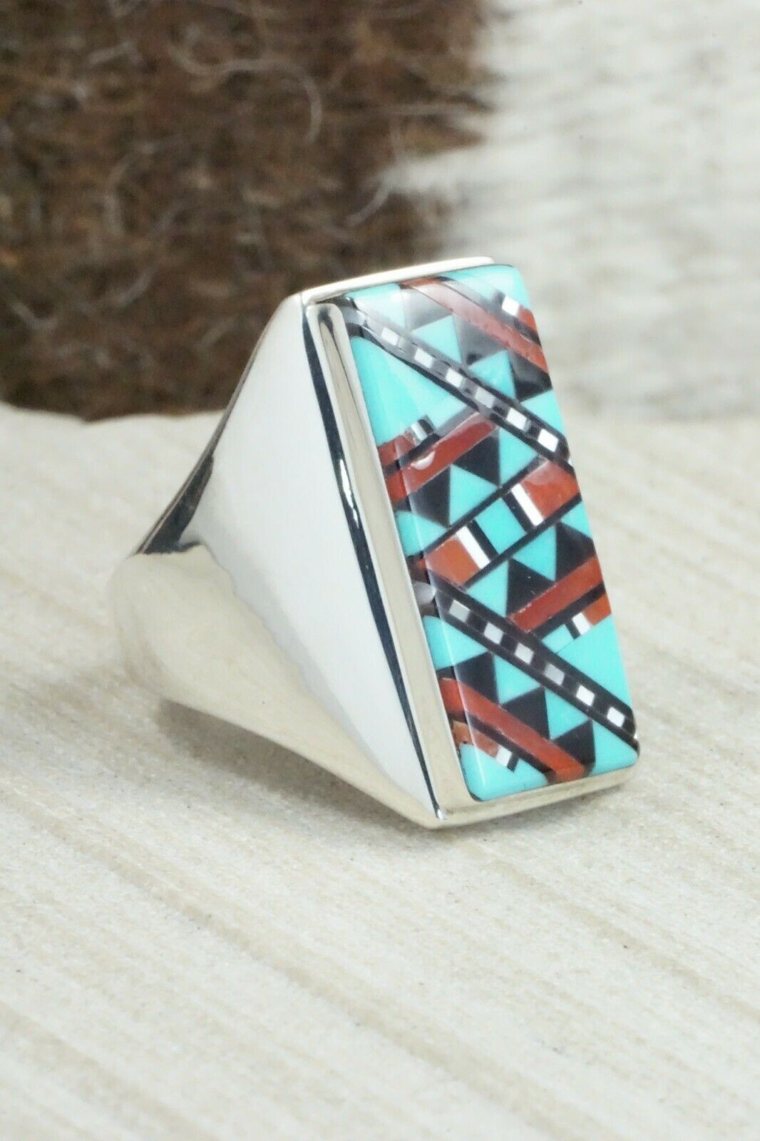 Multi Stone & Sterling Silver Ring - Herbert Kallestewa - Size 11.25