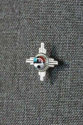 Zuni Turquoise, Coral and Sterling Silver Sun Face Tie Tack - Elvira Kiyite - High Lonesome Trading