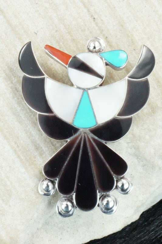 Multi Stone & Sterling Silver Inlay Pendant/ Pin - Leavus Ahiyite