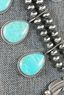 Navajo Turquoise & Sterling Silver Squash Blossom and Earrings - Tom Lewis - High Lonesome Trading