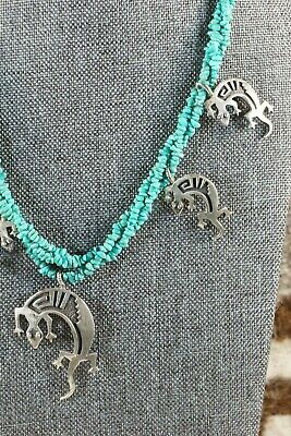 Navajo Turquoise Necklace and Sterling Silver Lizards - Charlie Bowie - High Lonesome Trading