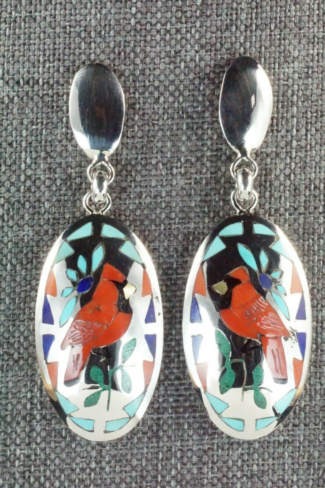 Inlay Coral & Sterling Silver Earrings - Quintin Quam