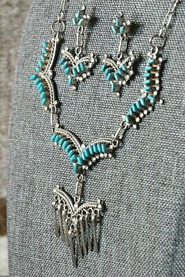 Zuni Turquoise and Sterling Silver Necklace and Earrings Set - Rosaria Fambrough - High Lonesome Trading