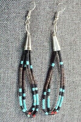 Turquoise, Shell, Jet & Sterling Silver Earrings - Esquipula Tenorio