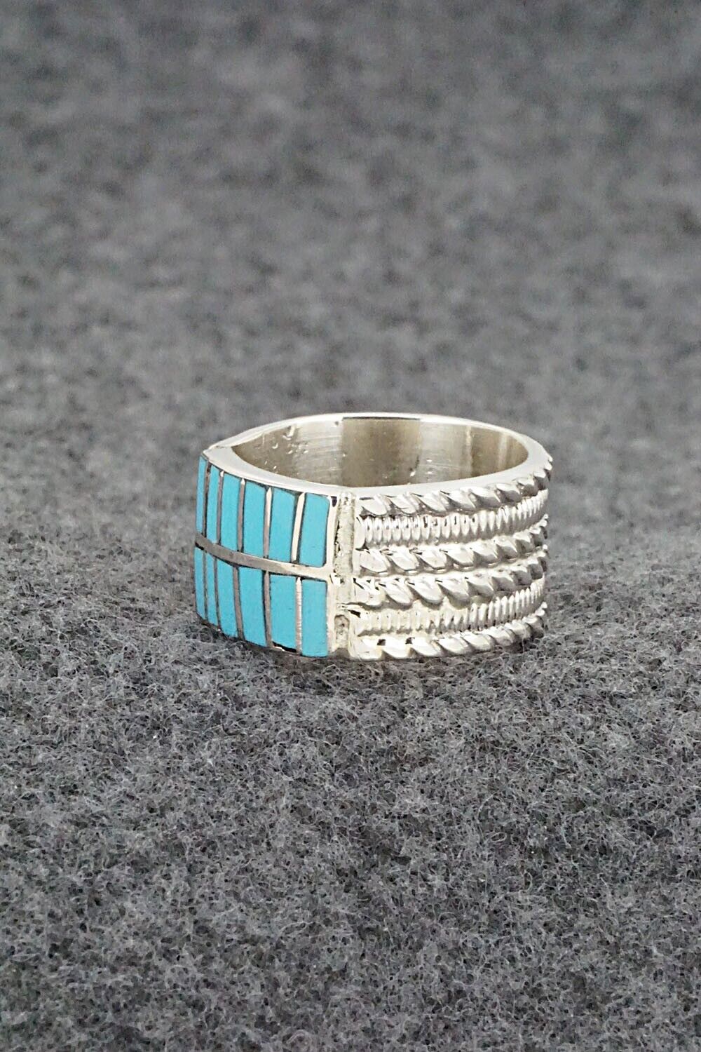 Turquoise & Sterling Silver Inlay Ring - Orlando Laweka - Size 6.5