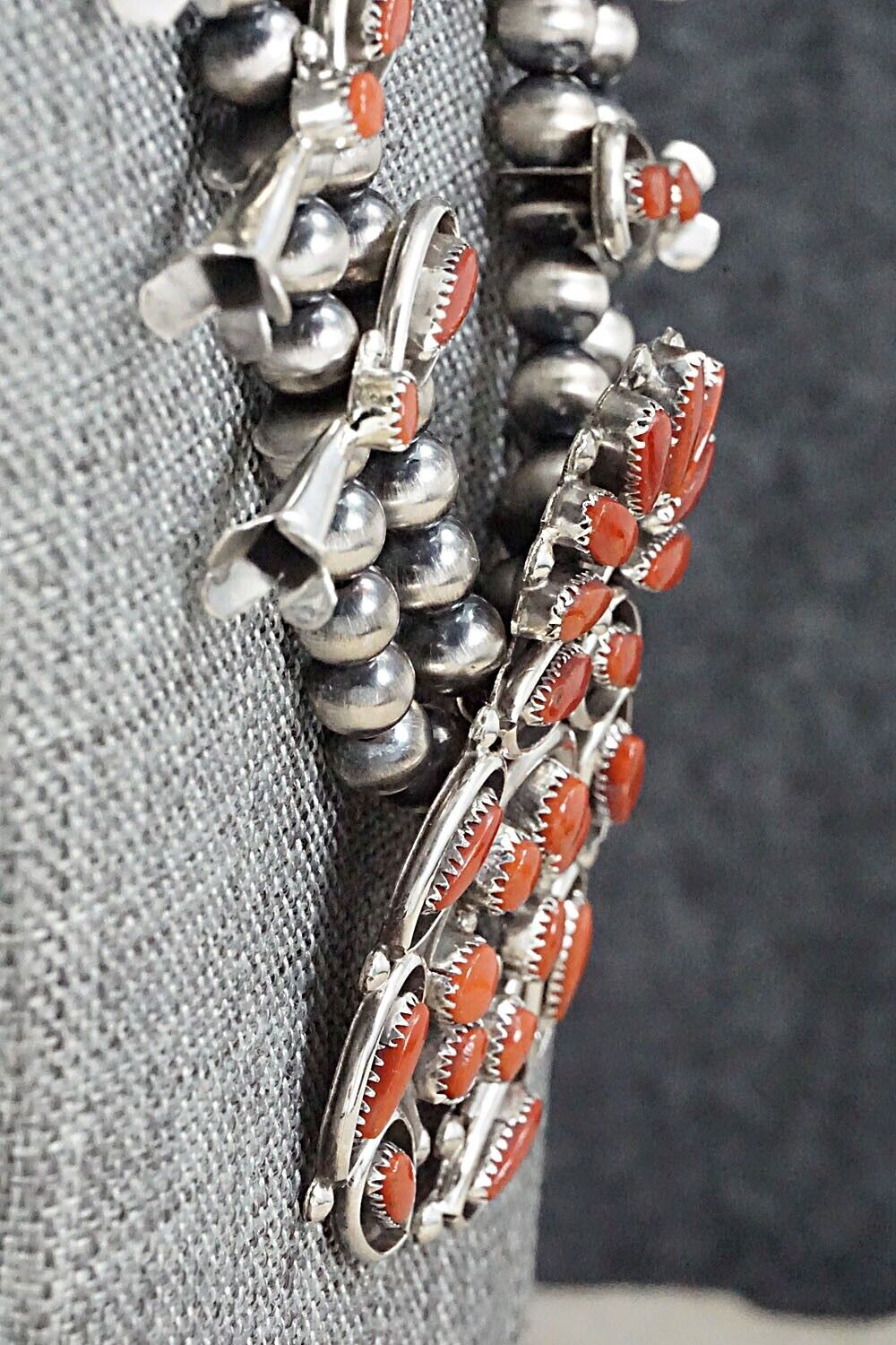 Coral & Sterling Silver Squash Blossom Set - Viola Bobelu
