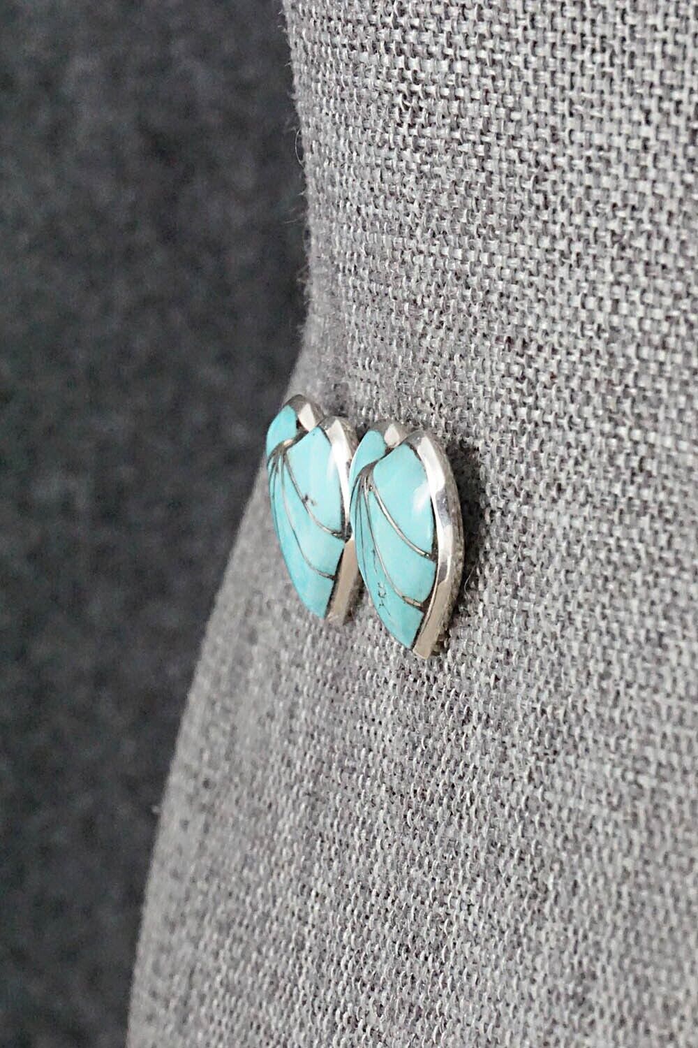 Turquoise & Sterling Silver Inlay Earrings - Evelyn Mahkee