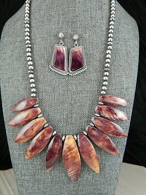 Spiny Oyster & Sterling Silver Necklace and Earrings Set - Louise Joe - Navajo - High Lonesome Trading